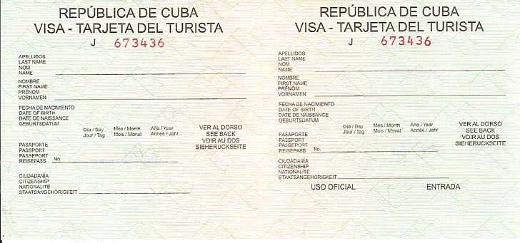 Tourist Card Visa Cuba